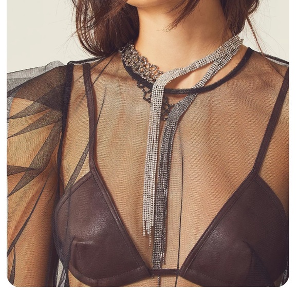 Free People gold Rhinestone Asymmetrical edge of romance Necklace. NWT. - Picture 4 of 5